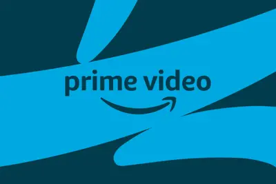 Logotypen för Prime Video i blått mot en mörkare blå bakgrund med stiliserade former.
