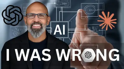 En man med glasögon och skägg framför en bakgrund med AI-grafik och texten "I WAS WRONG".