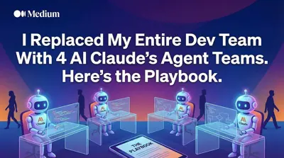 Fyra robotar sitter vid skrivbord och programmerar. En surfplatta med texten "The Playbook" syns i förgrunden.