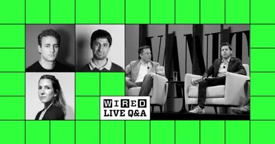 Svartvit bild av fyra personer och texten "WIRED LIVE Q&A" omgiven av en grön ram.