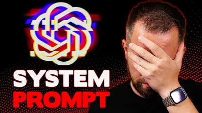 Man med handen för ansiktet, ChatGPT-logga och texten "SYSTEM PROMPT".