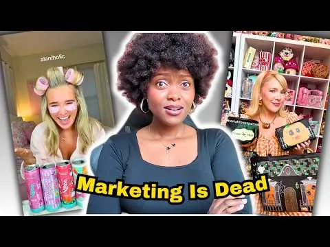 Bilden visar tre kvinnor i olika sammanhang med texten "Marketing Is Dead".